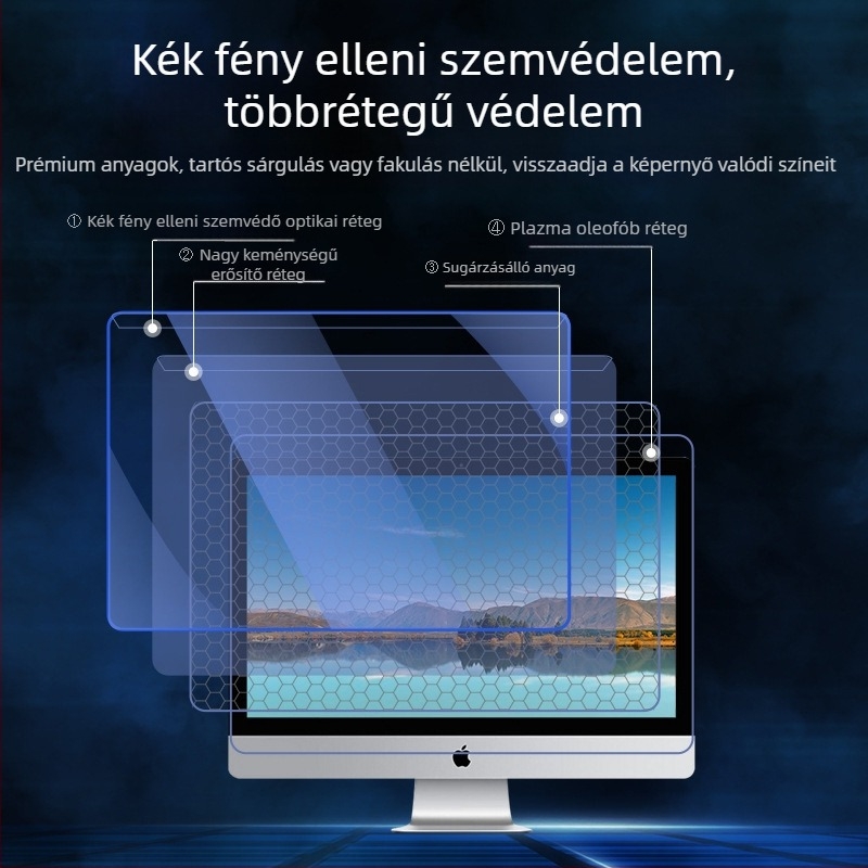 Kékfény elleni kijelzővédő 24 hüvelykes Apple iMac all-in-one-hoz, ragasztó nélküli, szemvédő