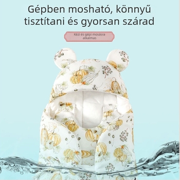 Újszülött hálózsák cocoon stílusban, pamut külső és bélés, poliészter töltet, téli használatra, 0–12 hónapos.