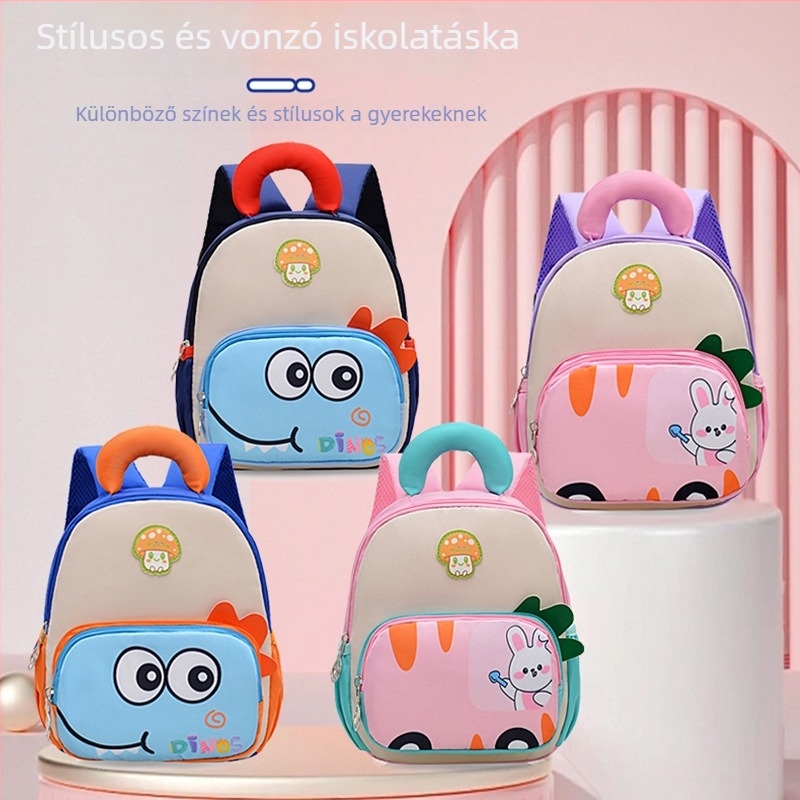 Óvodás gyerek hátizsáka dinó mintával – könnyű, légáteresztő, külső nylon, bélés poliészter, mintázat állat, görbült vállpántok, ideális iskolaeszköz