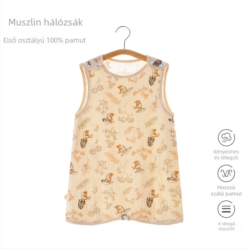 Baba alvózsák pamut géz anyagból, ujjatlan, vékony, nedvesség-elvezető, mosható, 1-3 éveseknek