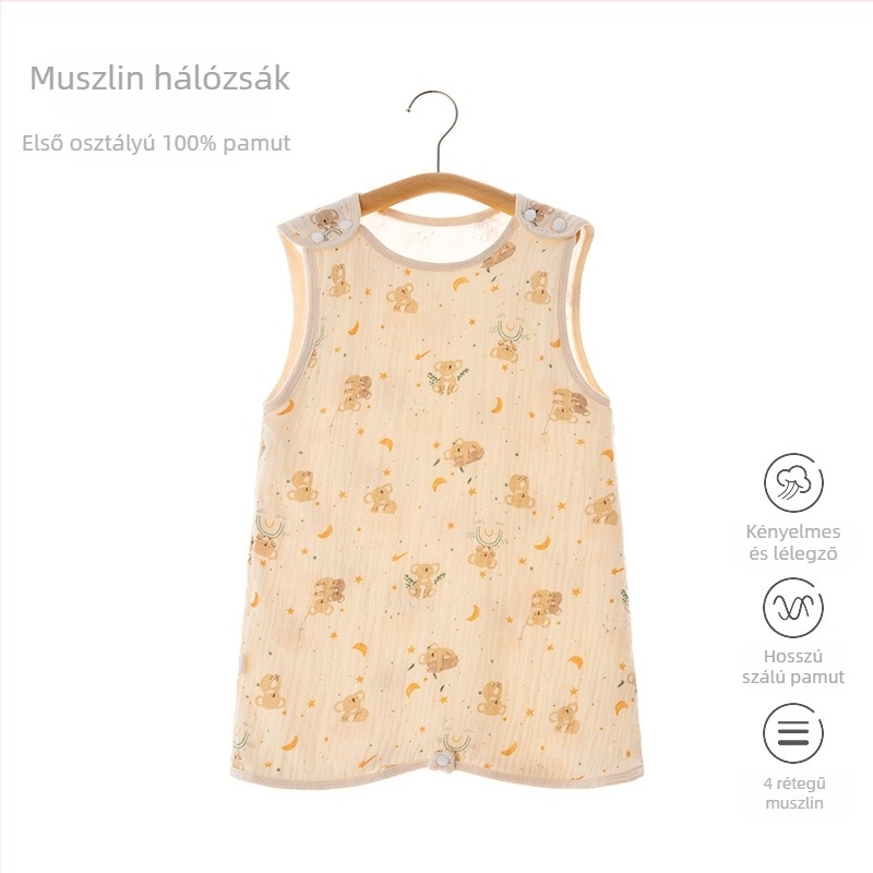 Baba alvózsák pamut géz anyagból, ujjatlan, vékony, nedvesség-elvezető, mosható, 1-3 éveseknek