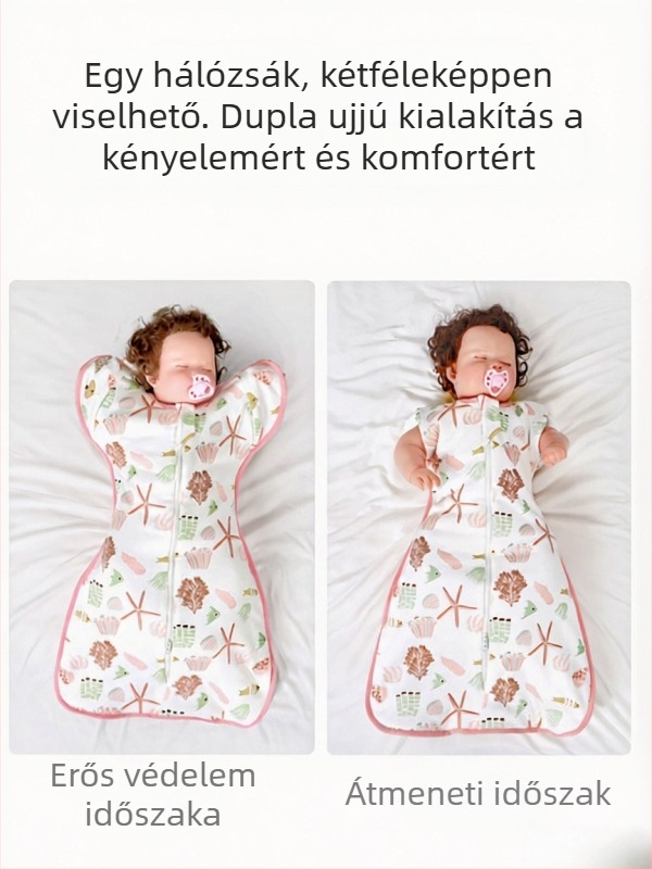 Újszülött alvózsák, dupla rétegű 100% pamutból, beburkoló kendővel, egész éves használatra