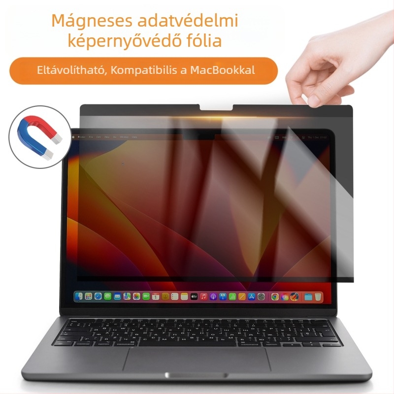 MacBook Prohoz készült képernyővédő fólia mágneses rögzítéssel, adatvédelmi funkcióval és kékfény-szűrővel