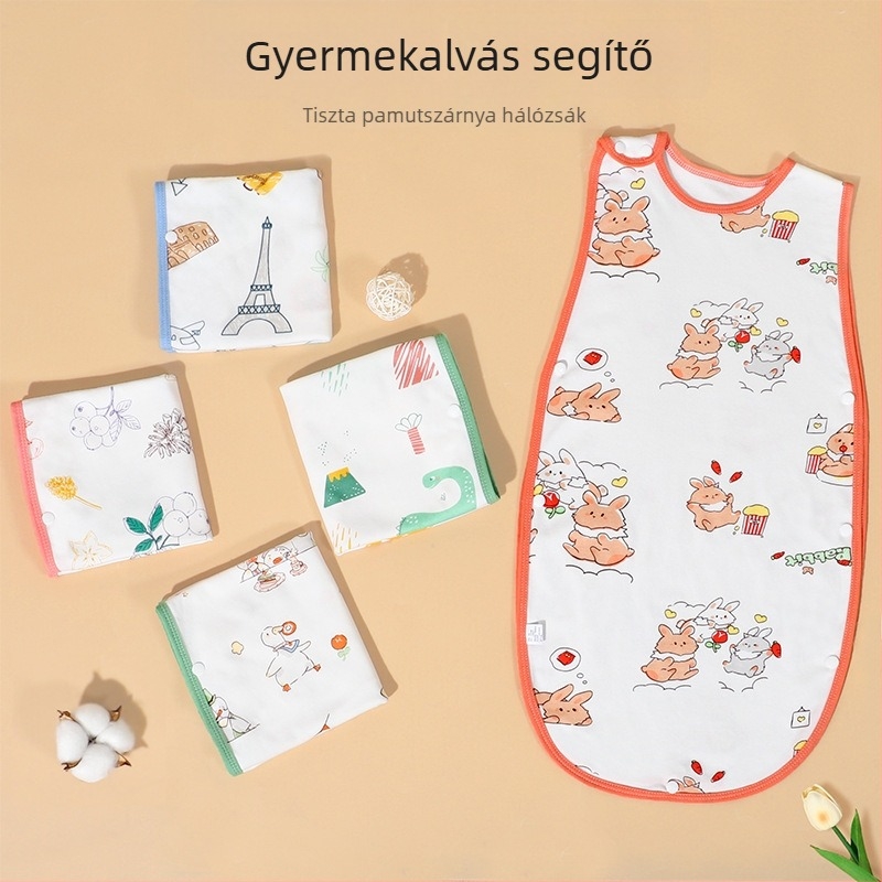 Pamut baba hálózsák tavasz-nyárra, ujjatlan, hideg elleni védelemmel