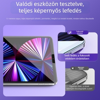 Edzett üvegből készült kijelzővédő iPad Pro 11, iPad Air 6, iPad 9 és iPad Mini 6 számára – teljes fedés, ütésálló védelem