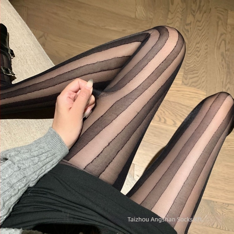Csíkos harisnyanadrág, 15D nylon, szexi formázás