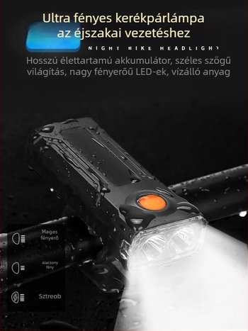 Kerékpár első lámpa éjszakai tekeréshez – vízálló, nagy fényerejű, hegy- és országúti kerékpárokhoz, Sky Leopard márka