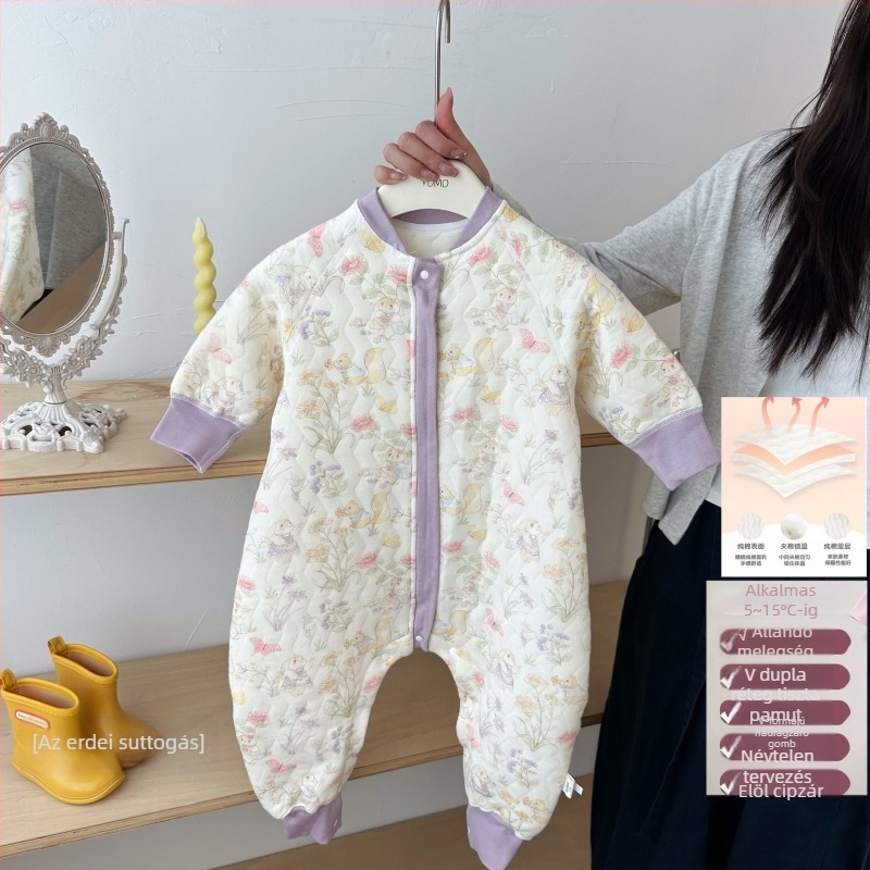Baba- és kisgyermekek téli vastag hálózsák, szétválasztott lábakkal, levehető ujjak, nylon cipzár, külső és belső anyag 100% pamut