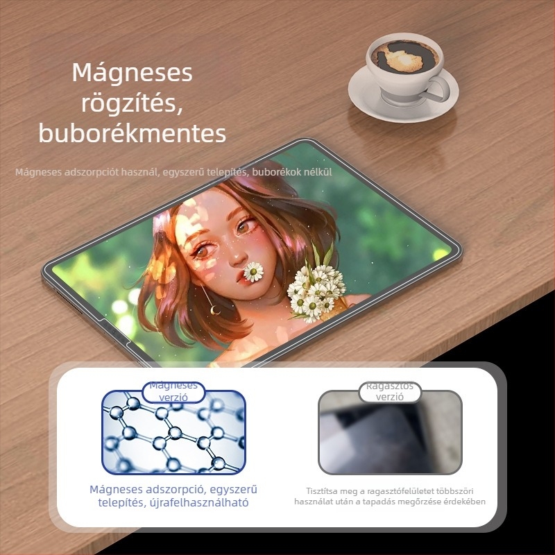 Mágneses papírérzetű előlapos képernyővédő iPad Air 5, iPad Pro 11 hüvelyk, iPad 10. generáció és iPad Mini 6 számára — matt felület, ujjlenyomat-mentes, ütésálló, teljes képernyővédő és írásra alkalmas felület