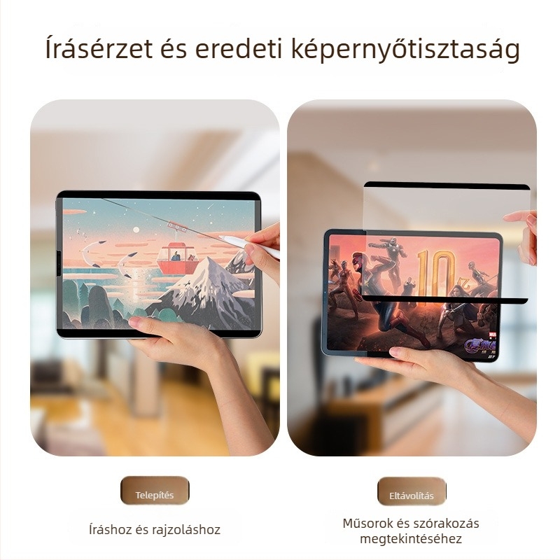 Mágneses papírérzetű előlapos képernyővédő iPad Air 5, iPad Pro 11 hüvelyk, iPad 10. generáció és iPad Mini 6 számára — matt felület, ujjlenyomat-mentes, ütésálló, teljes képernyővédő és írásra alkalmas felület