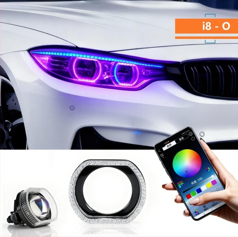 Univerzális Angel Eye gyűrű fényszóróhoz, 2.5/3 hüvelykes LED díszfedél Bluetooth-vezérléssel