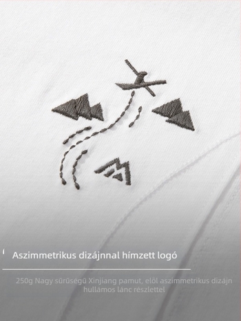 Férfi pamut rövid ujjú póló patchwork hímzével, laza szabás, kerek nyakú, nyár 2025