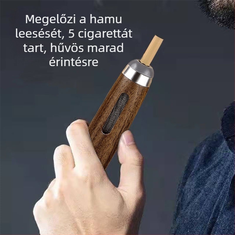 Fém cigarettatartó doboz mini diófa hamutartóval, gravírozott, 02-es modell, 70 g