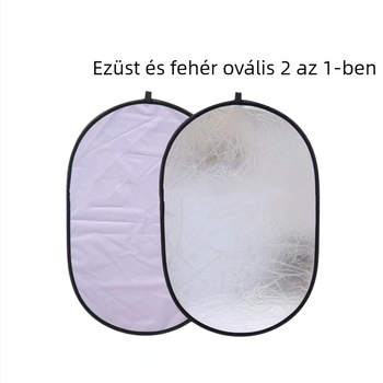 Öt az egyben reflexiós reflektor, kör alakú összecsukható fotópanel reflexív felülettel, kiterjesztett méret 90x120 cm, súly 0,72 kg, ruhafotózáshoz