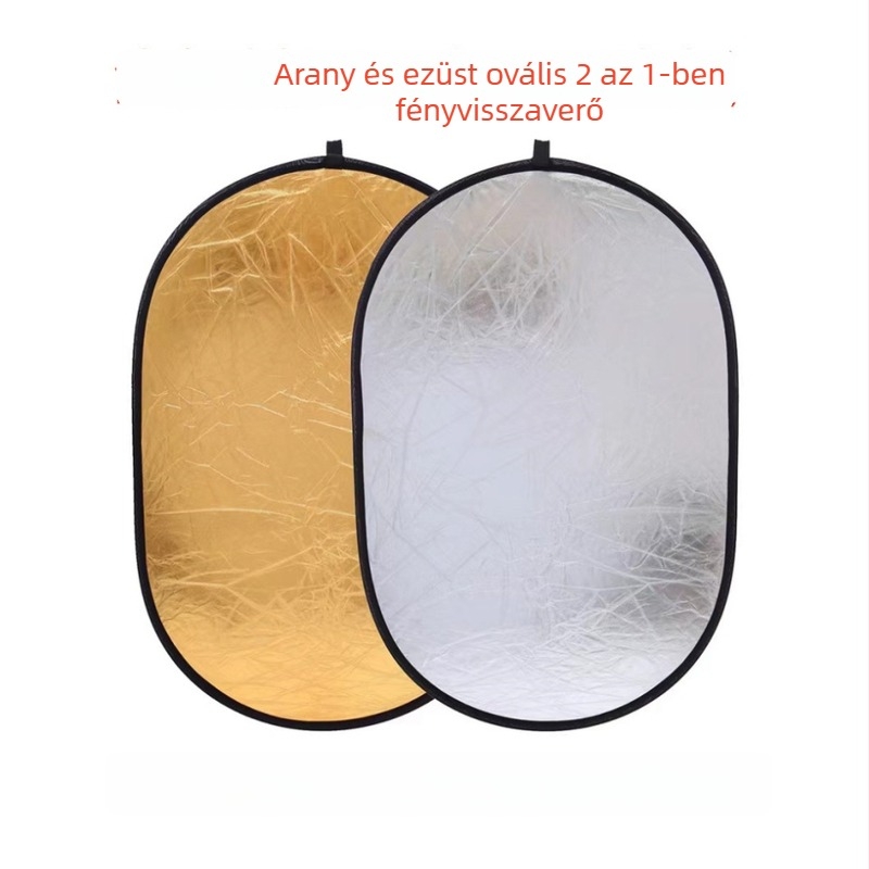 Öt az egyben reflexiós reflektor, kör alakú összecsukható fotópanel reflexív felülettel, kiterjesztett méret 90x120 cm, súly 0,72 kg, ruhafotózáshoz