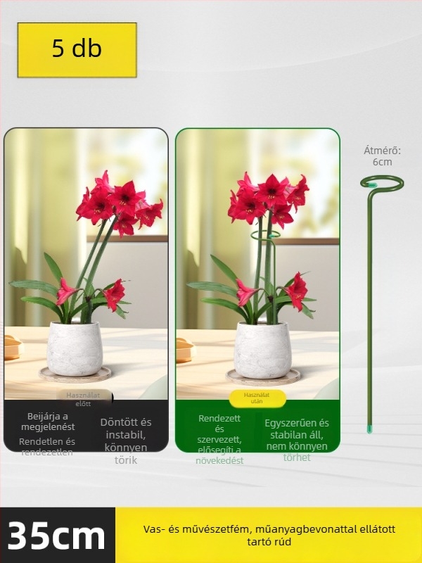 Anti-tip tartó növényekhez – vasból, műanyag bevonattal, virágtartó állvány