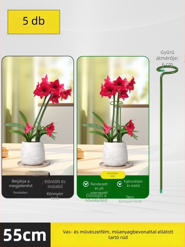 Anti-tip tartó növényekhez – vasból, műanyag bevonattal, virágtartó állvány