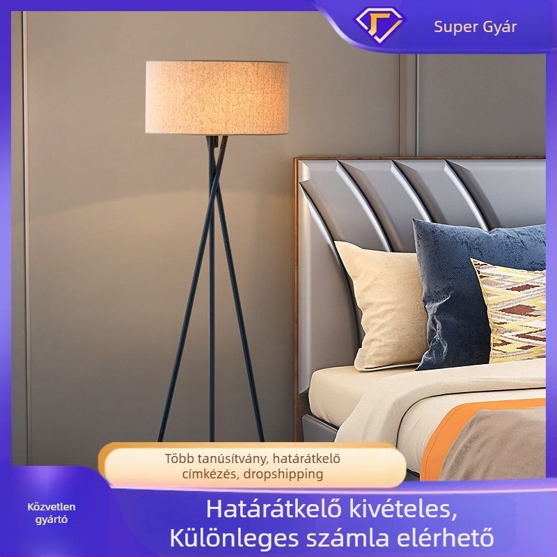Skandináv stílusú állólámpa LED-del, 220V, textil árnyékoló, vasból készült test, 1 fényforrás, ideális nappalira vagy hálószobába