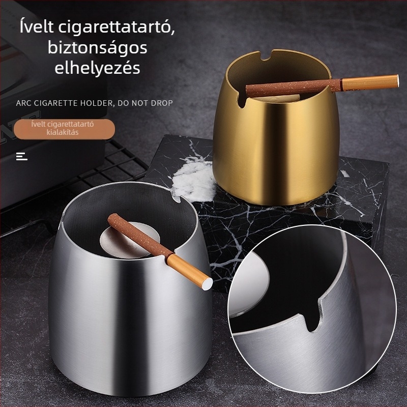 Rozsdamentes acél hamutál fedéllel, vastagított kivitel, anti-szóródás és anti-leesés, modern minimalist dizájn