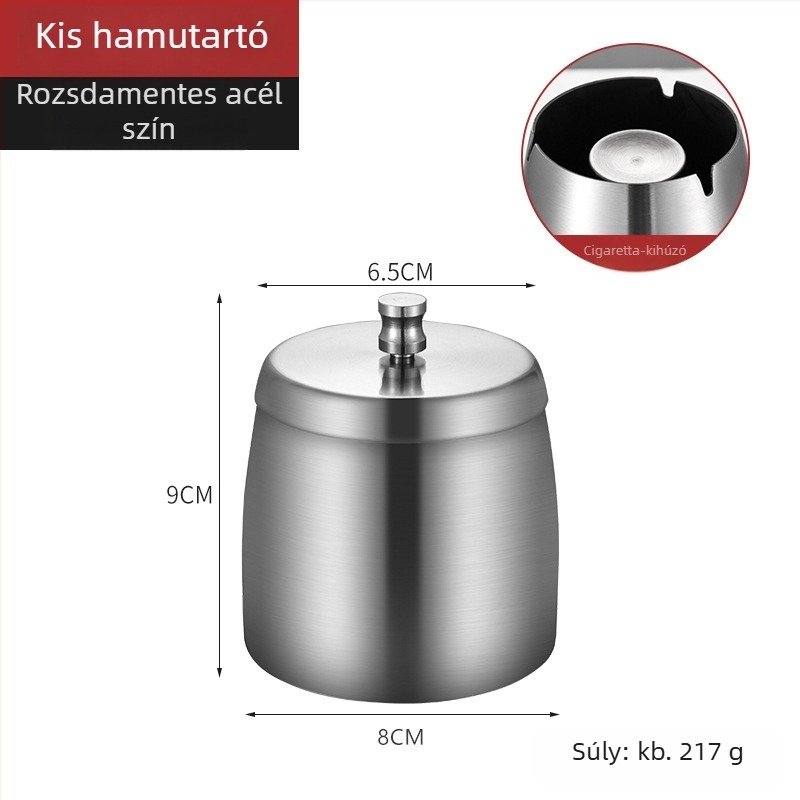 Rozsdamentes acél hamutál fedéllel, vastagított kivitel, anti-szóródás és anti-leesés, modern minimalist dizájn