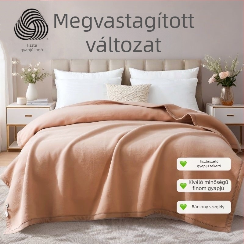 100% tiszta gyapjúból készült meleg pléd, puha és nedvességálló, fleece béléssel, vastag, egyszemélyes vagy kétszemélyes ágyhoz
