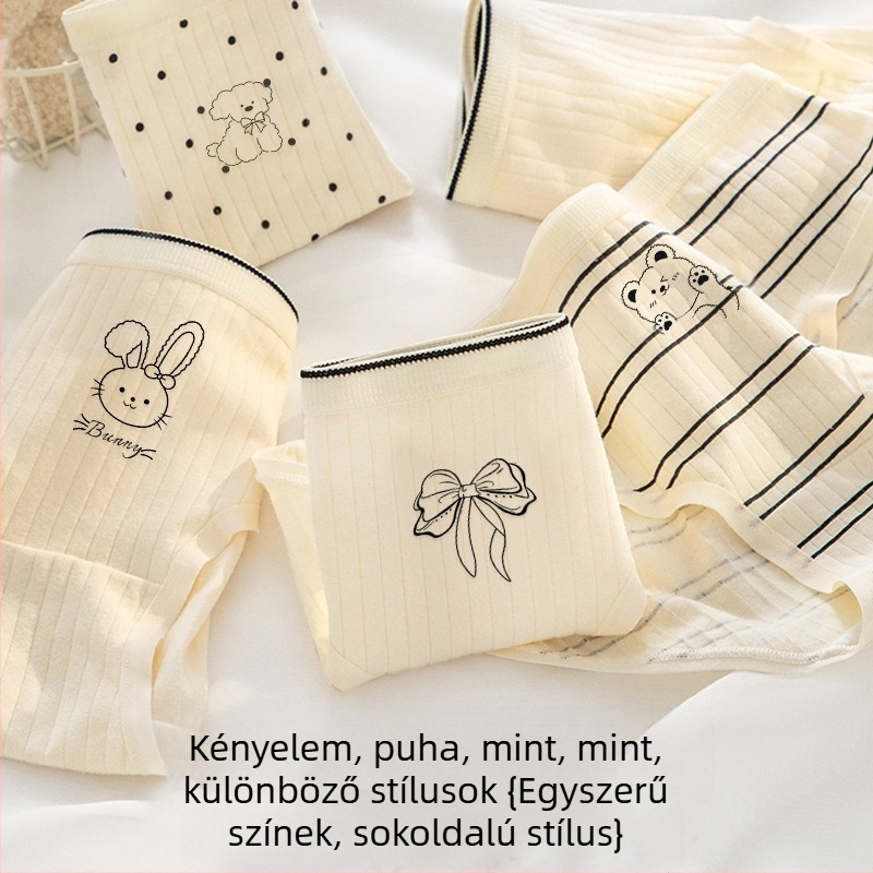 Tinédzser lányok pamut alsónemű, középmagas derekú, légáteresztő, antibakteriális, kötött anyag, karikatúra mintával