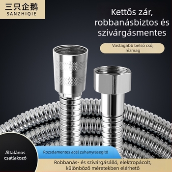 Rozsdamentes acél zuhanycső, robbanásbiztos, 1,2 MPa, 0–90°C, spirálos szerelés, 4 pontos univerzális modell, Three Penguins márka