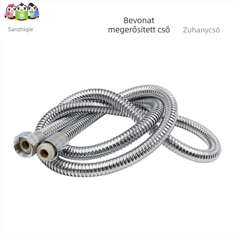 Rozsdamentes acél zuhanycső, robbanásbiztos, 1,2 MPa, 0–90°C, spirálos szerelés, 4 pontos univerzális modell, Three Penguins márka