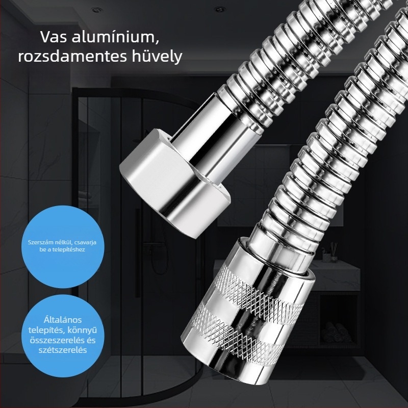 Rozsdamentes acél zuhanycső, robbanásbiztos, 1,2 MPa, 0–90°C, spirálos szerelés, 4 pontos univerzális modell, Three Penguins márka