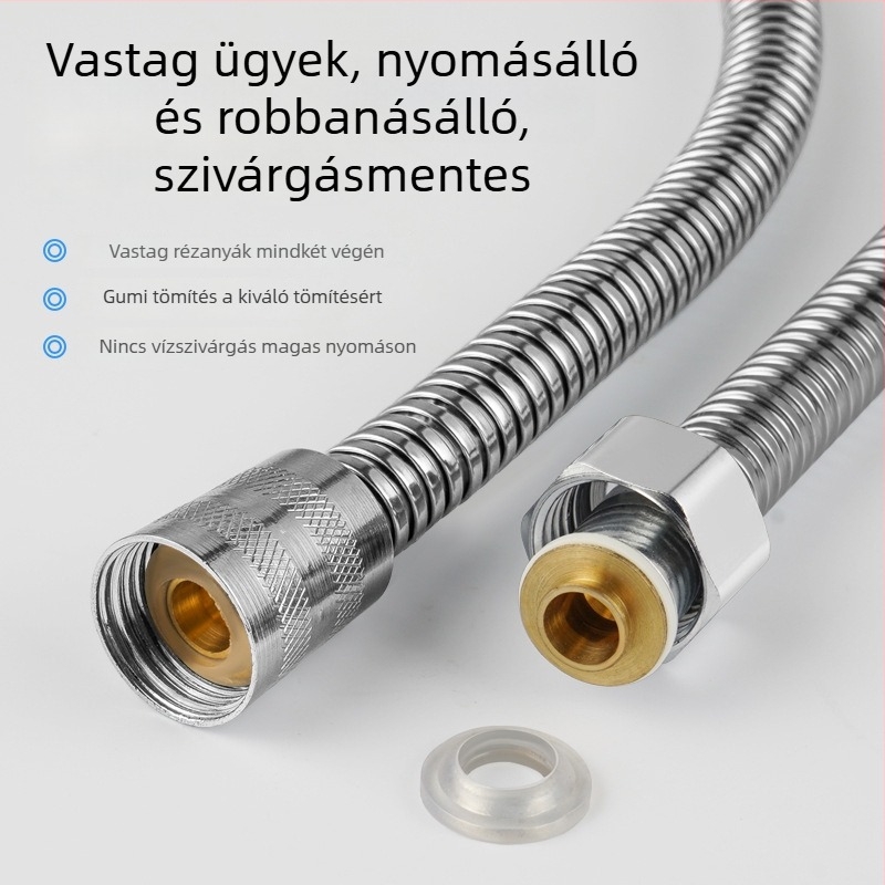 Rozsdamentes acél zuhanycső, robbanásbiztos, 1,2 MPa, 0–90°C, spirálos szerelés, 4 pontos univerzális modell, Three Penguins márka