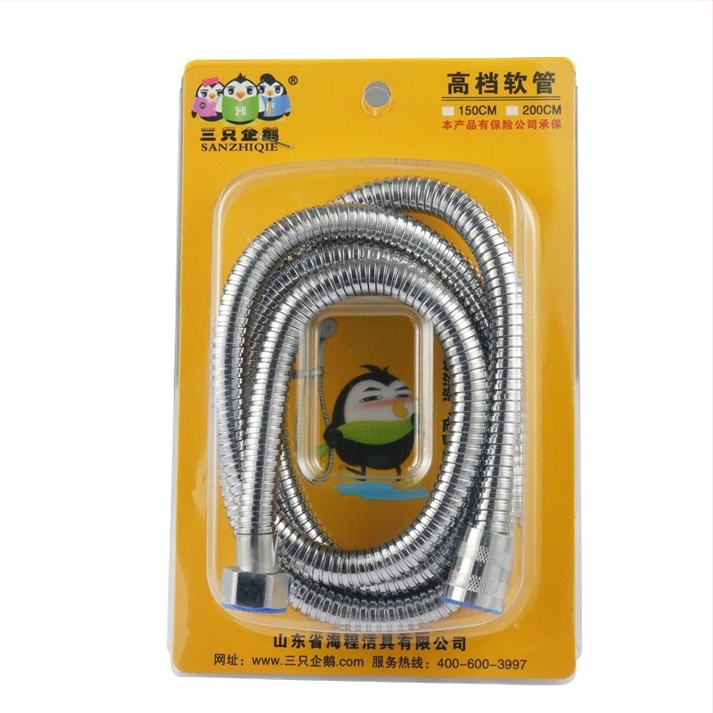 Rozsdamentes acél zuhanycső, robbanásbiztos, 1,2 MPa, 0–90°C, spirálos szerelés, 4 pontos univerzális modell, Three Penguins márka
