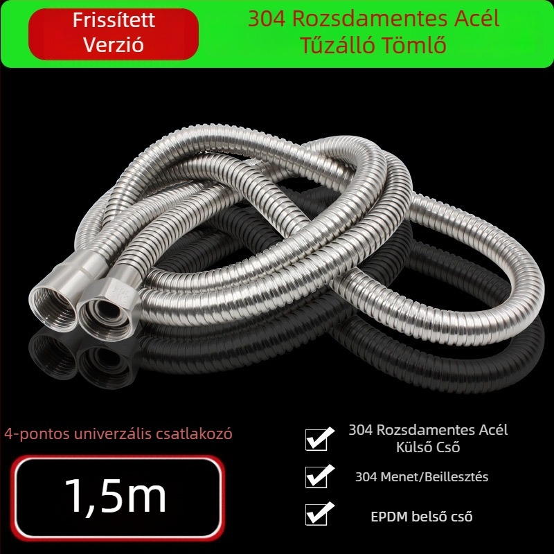 Rozsdamentes acél zuhanycső, robbanásbiztos, 1,2 MPa, 0–90°C, spirálos szerelés, 4 pontos univerzális modell, Three Penguins márka