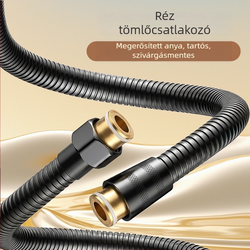 Rozsdamentes acél zuhanycső, falra szerelhető, sárgaréz csatlakozó, max. 80°C, névleges nyomás 1 MPa