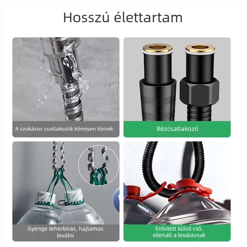 Rozsdamentes acél zuhanycső, falra szerelhető, sárgaréz csatlakozó, max. 80°C, névleges nyomás 1 MPa