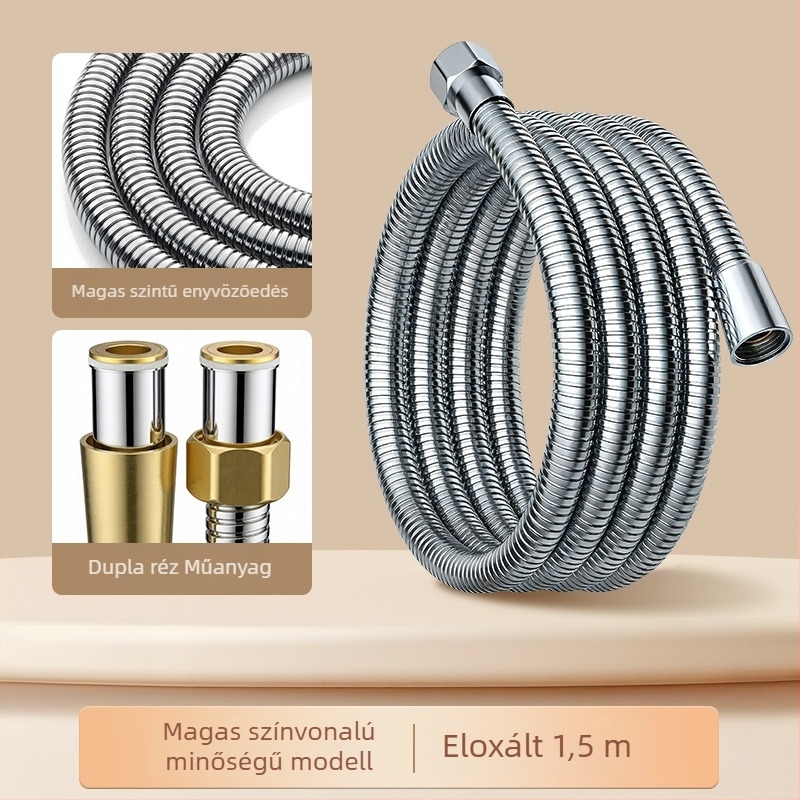 Rozsdamentes acél zuhanycső, falra szerelhető, sárgaréz csatlakozó, max. 80°C, névleges nyomás 1 MPa