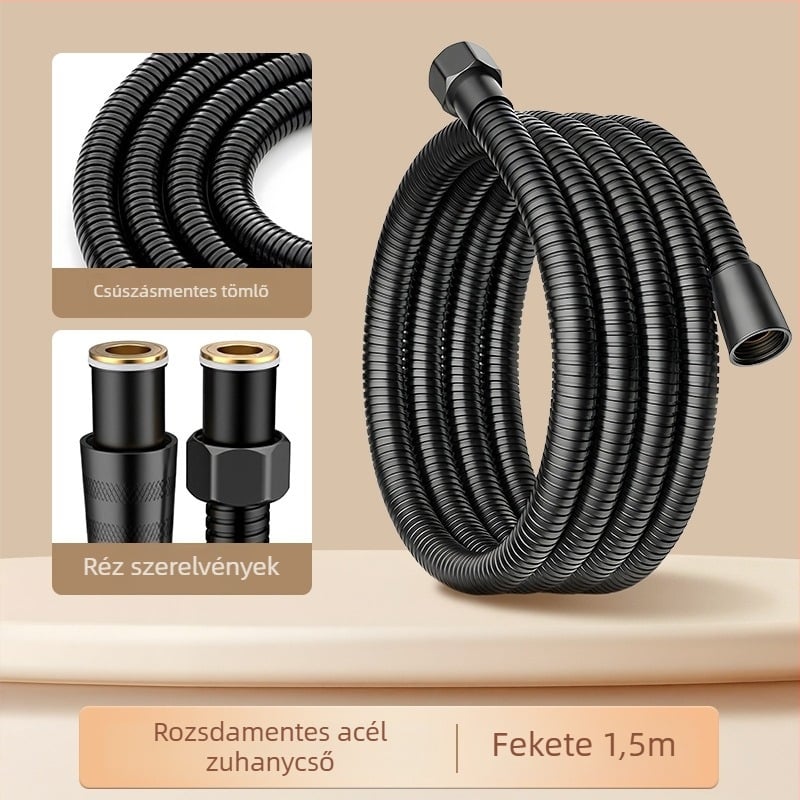 Rozsdamentes acél zuhanycső, falra szerelhető, sárgaréz csatlakozó, max. 80°C, névleges nyomás 1 MPa