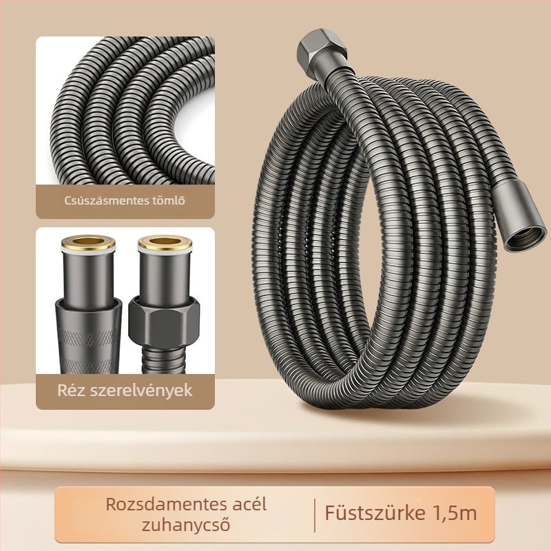 Rozsdamentes acél zuhanycső, falra szerelhető, sárgaréz csatlakozó, max. 80°C, névleges nyomás 1 MPa