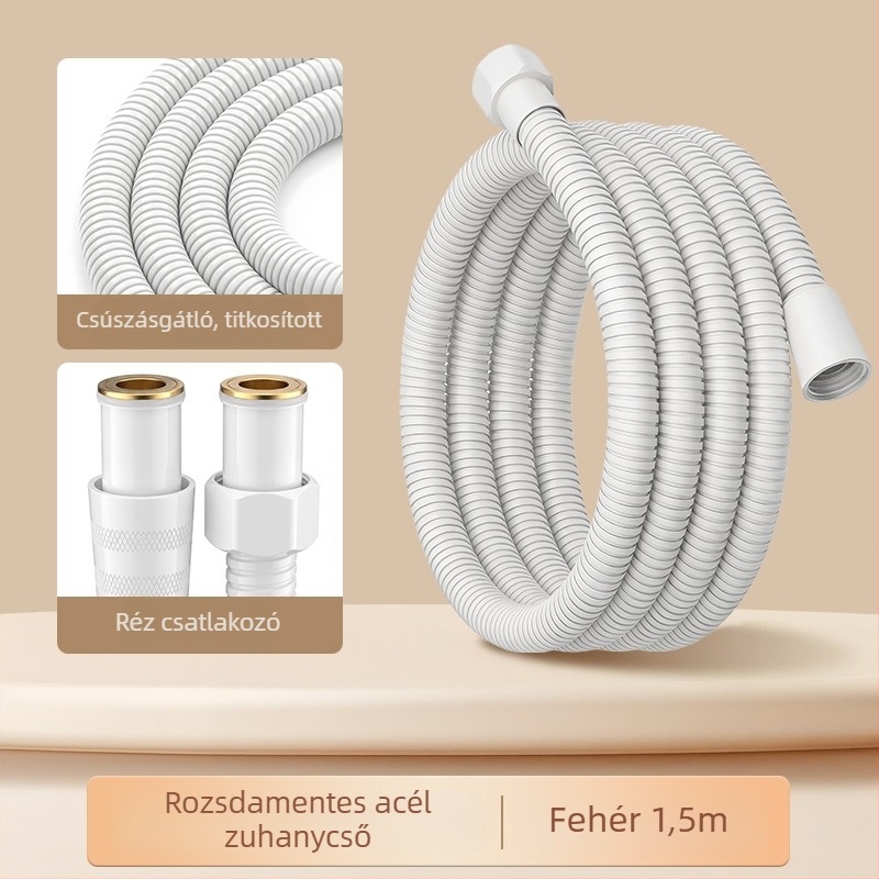 Rozsdamentes acél zuhanycső, falra szerelhető, sárgaréz csatlakozó, max. 80°C, névleges nyomás 1 MPa