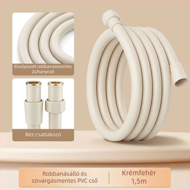 Rozsdamentes acél zuhanycső, falra szerelhető, sárgaréz csatlakozó, max. 80°C, névleges nyomás 1 MPa