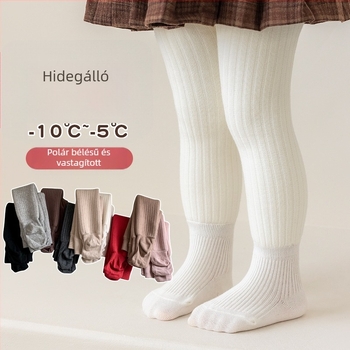 Gyerekeknek készült téli fleece-béléssel ellátott harisnyanadrág piros, egyszínű, lányoknak, meleg és divatos