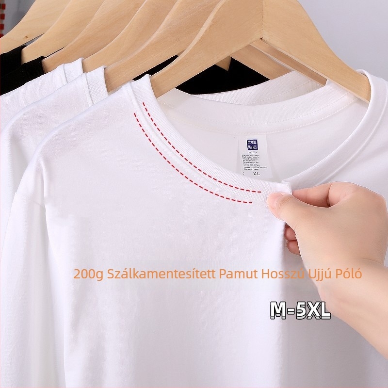 Férfi 200 g pamut hosszú ujjú póló, laza szabás, kerek nyakú, lélegző, tavaszra és őszre
