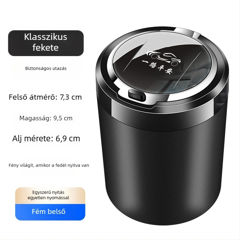 Autó hamutartó műgyantából, Modell 052, LED éjjellámpa, fedél gombbal, többfunkciós
