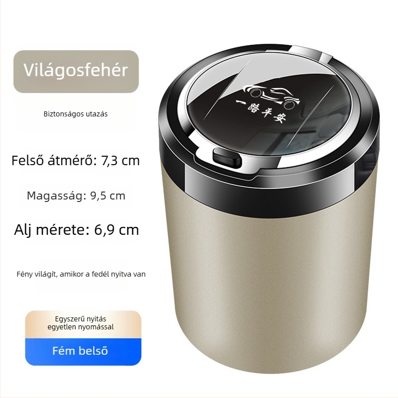 Autó hamutartó műgyantából, Modell 052, LED éjjellámpa, fedél gombbal, többfunkciós