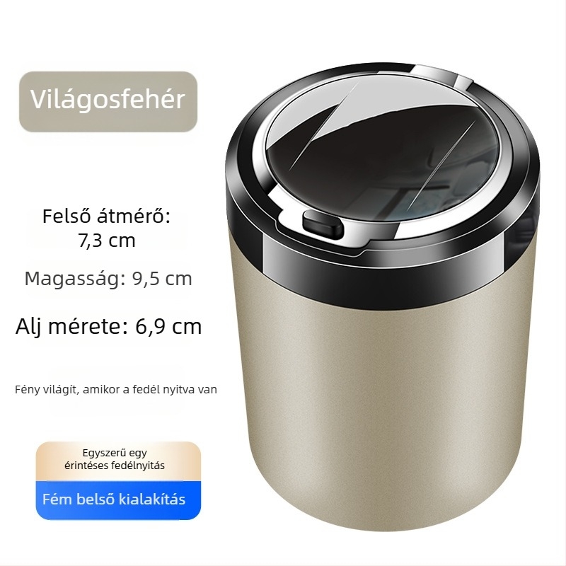 Autó hamutartó műgyantából, Modell 052, LED éjjellámpa, fedél gombbal, többfunkciós