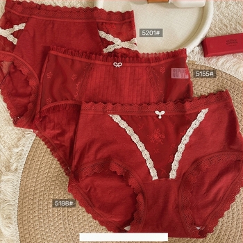 Három pár szexi pamut alsónemű csipkével, középső derekú, piros, nőknek, légáteresztő Modal, kényelmes
