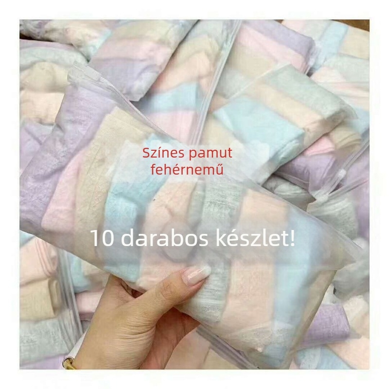 Színes pamut női alsóneműk középmagas derekú, csípőemelő hatású, vékony csipkés rész, seamless, lélegző, nyári vékony fazon