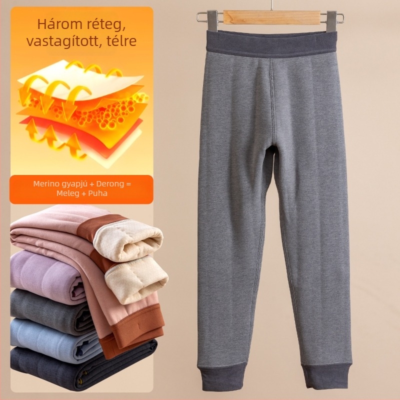 Gyerekek Termikus Leggings, Gyapjúkeverék, 10% Gyapjú, Kétoldalas Plüss Bélés, Őszi–Téli, Középmagas Derekú, Uniszex, 8+ évesek