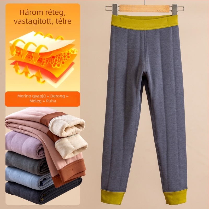 Gyerekek Termikus Leggings, Gyapjúkeverék, 10% Gyapjú, Kétoldalas Plüss Bélés, Őszi–Téli, Középmagas Derekú, Uniszex, 8+ évesek