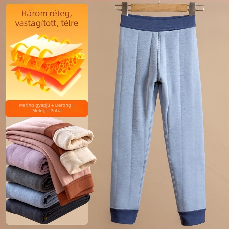 Gyerekek Termikus Leggings, Gyapjúkeverék, 10% Gyapjú, Kétoldalas Plüss Bélés, Őszi–Téli, Középmagas Derekú, Uniszex, 8+ évesek