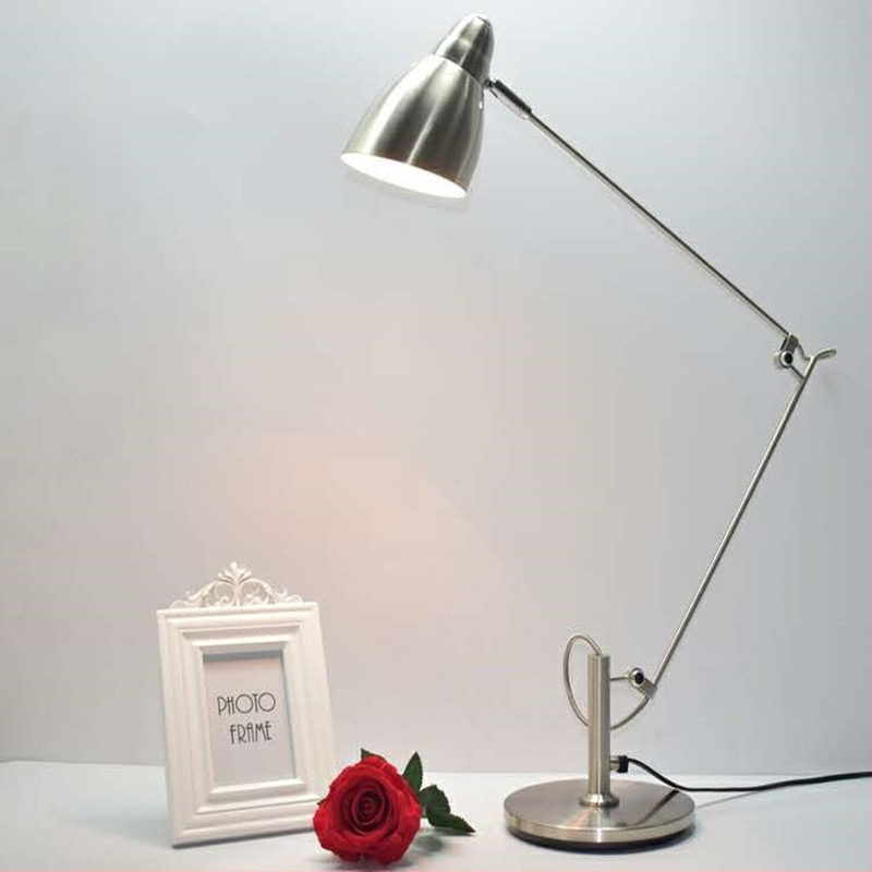LED asztali lámpa hosszú karos és összecsukható dizájnnal – szemvédő iroda fény, modern minimális stílus, modell WL-9869, 111–240V, fém lámpabura, gombos kapcsoló